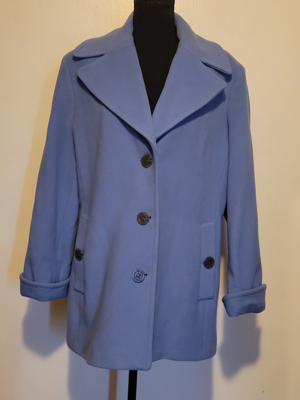 Calvin Klein Women's Large Wool Cashmere Blend Periwinkle Peacoat